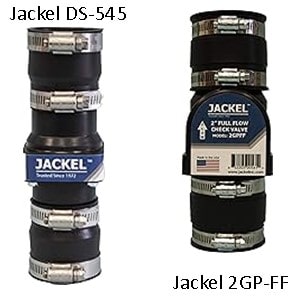 Pictured is the Jackel DI-545 1-1/2 Inch  and Jackel 2GP-FF 2 Inch Slip x slip connector Check Valves